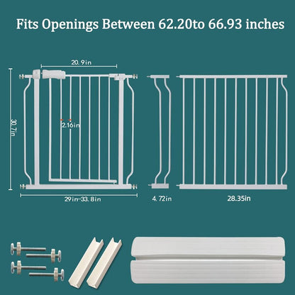 ALLAIBB Extra Wide Pressure Mounted Baby Gate Walk Through Child Kids Safety Toddler Tension White Long Large Pet Dog Gates with Extension for doorways Kitchen (57.48-62.20"/146-158cm, Black)