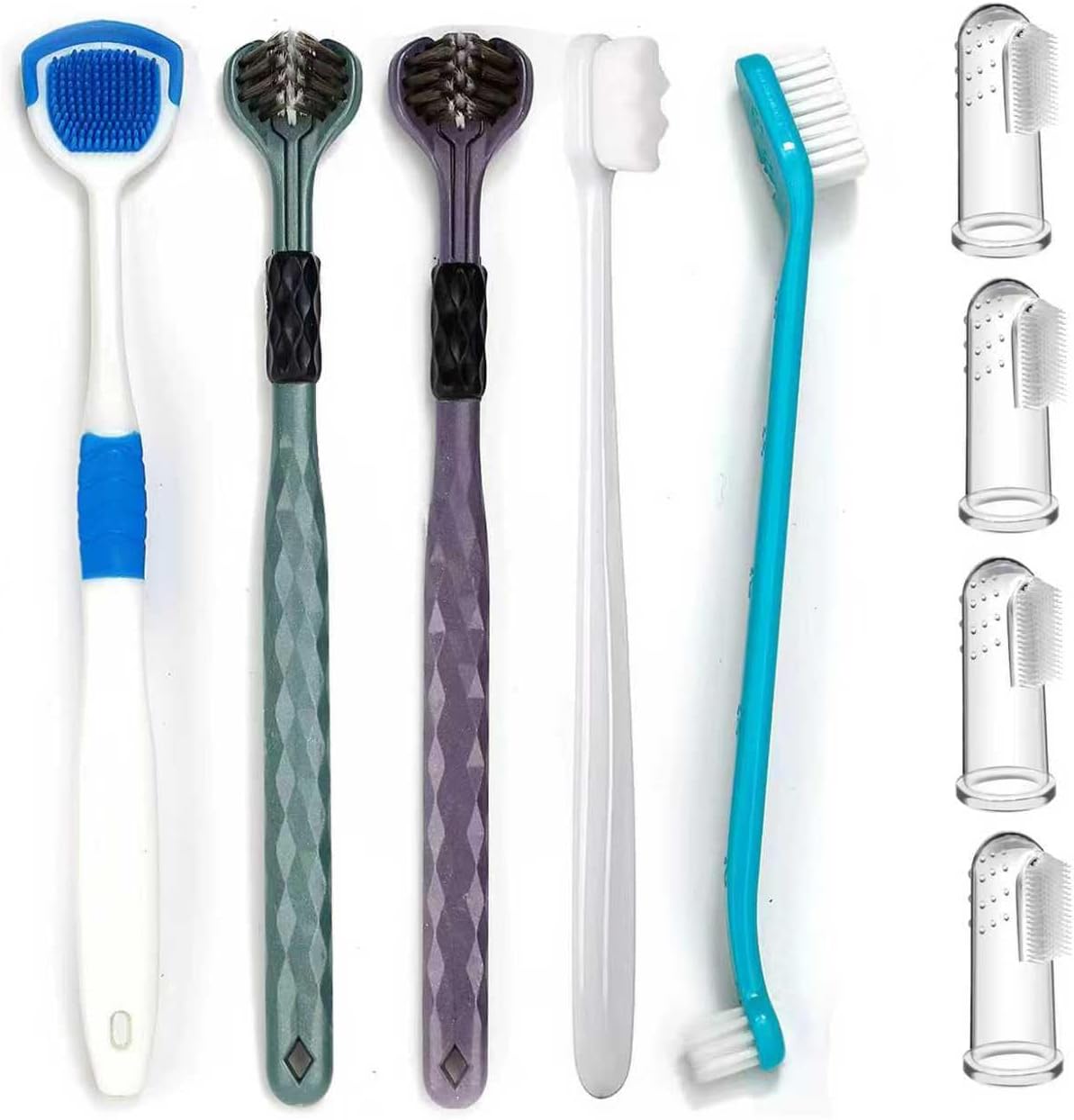Dog Toothbrush Kit, 360-Degree Finger Three-Sided Design, Replaceable Brush Heads, Easy Teeth Cleaning and Dental Care (20 Pack)
