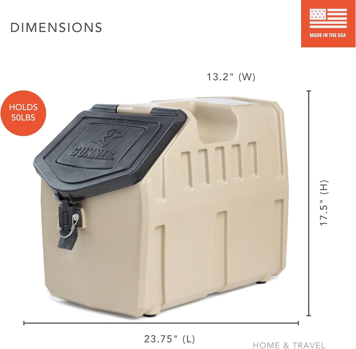 GUNNER 50 lbs Dog Food Storage Container - Waterproof & Airtight Pet Food Bin - Multi-Purpose Container for Dry Food, Corn, Chicken Feed, Treats, Bird Seed, & More - Gunmetal