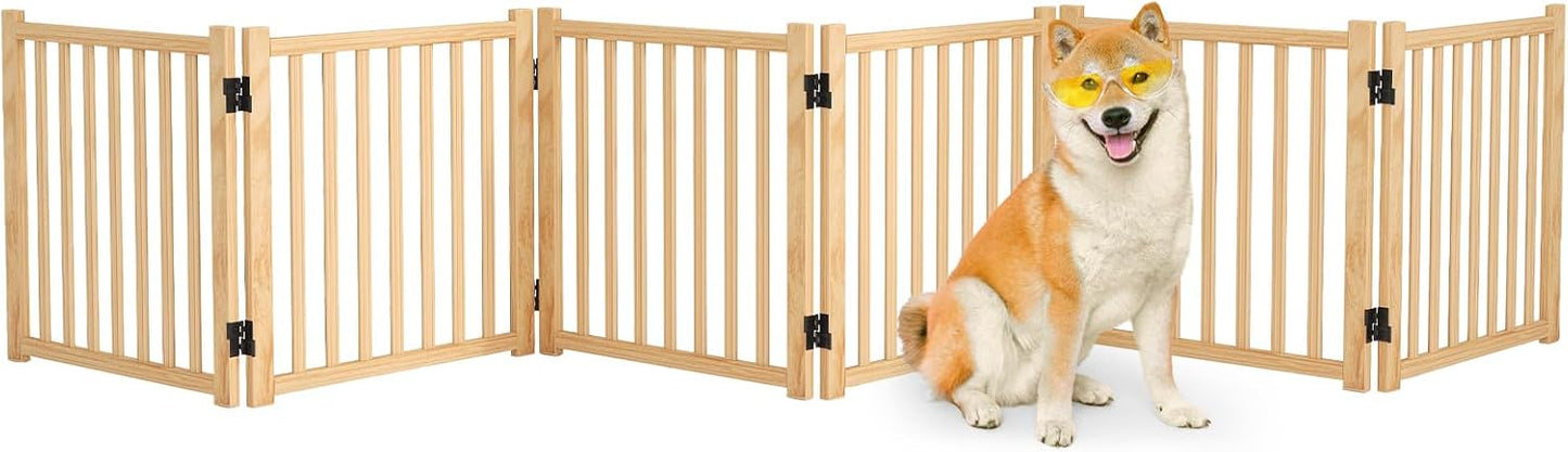 Wooden Freestanding Dog Gates,23" H Foldable Wood Pet Gate Indoor, No-Painted Puppy Gate for Doorways, Stairs, 23" Height-2 Panels