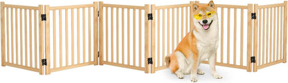 Wooden Freestanding Dog Gates,23" H Foldable Wood Pet Gate Indoor, No-Painted Puppy Gate for Doorways, Stairs, 23" Height-2 Panels