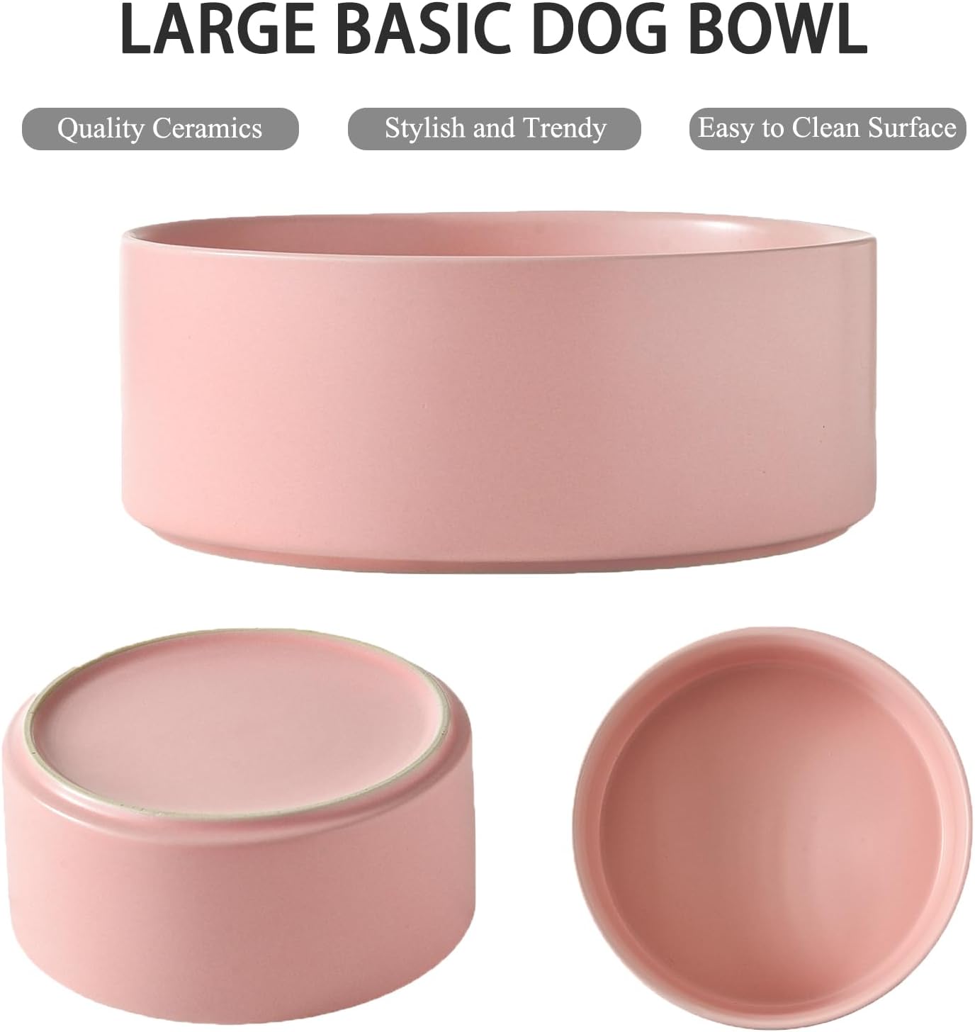 6'' Ceramic Raised Dog Bowl - 30Oz Dog Food & Water Bowl with Elevated Non-Slip Bamboo Stand, Dishwasher & Microwave Safe, Anti Vomiting Heavy Duty Pet Bowl for Small and Medium Dogs, White