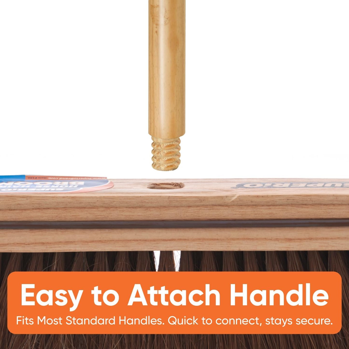 Superio Kitchen and Home Horsehair Broom With Wood Handle, Fine Premium Bristles - Heavy Duty Household Broom Easy Swiping Dust And Wisp Floors And Corners , 12" sweeping head