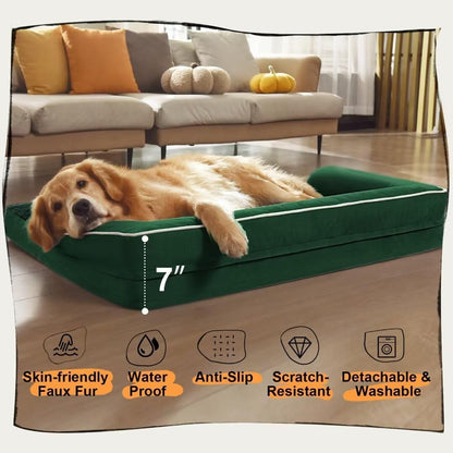 Large Dog Bed Orthopedic Washable - Beds Bolster - Medium XL XLarge Big Dogs - Memory Foam Couch Sofa - Waterproof with Removable Cover