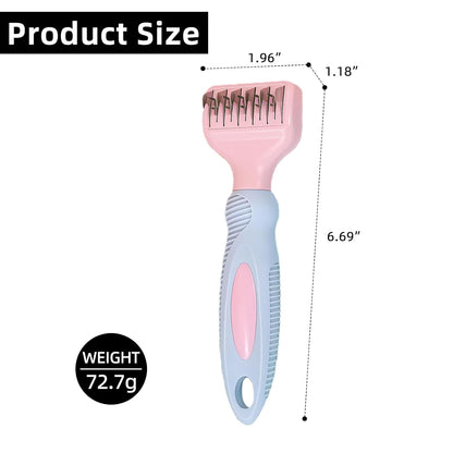 HOP Pink Professional Pet Dematting Comb with Handle Stainless Steel Dematting Fur Rake Brush Pet Grooming Tool for Long-Haired Dogs and Cats Remove Loose Hair Mats Knots Tangles