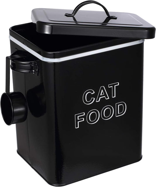Dog Food Storage Container Farmhouse Pet Food Storage Containers with Lid and Scoop, Perfect Vintage Canister Treats Tin for Kitchen Countertop, Shelf, Great Gift for Pet Owners - Dog Food - Black
