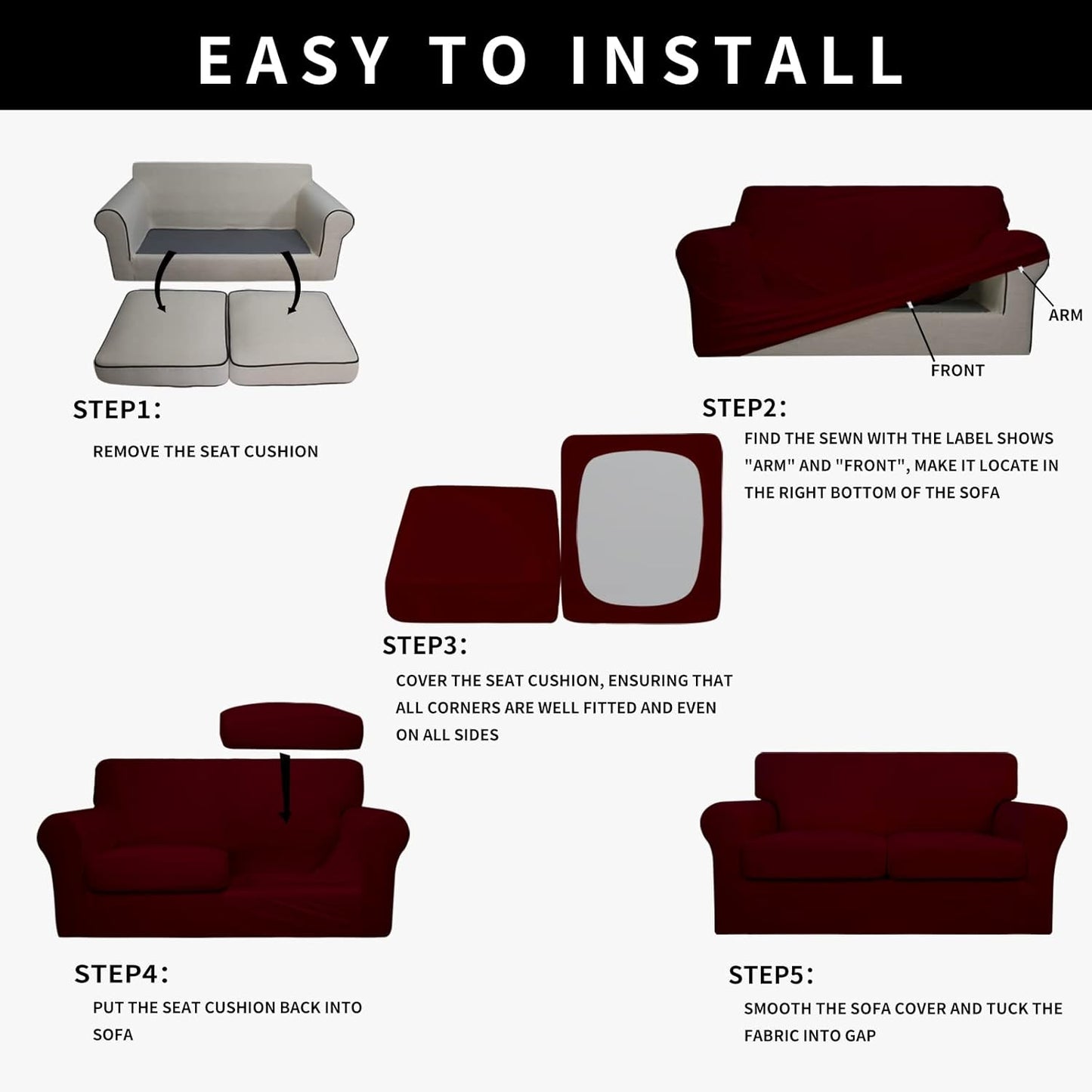 Easy-Going 100% Dual Waterproof 4 Pieces Stretch Soft Couch Cover for Dogs, Sofa Slipcover for 3 Separate Cushion Couch Leakproof Furniture Protector for Kids, Pets Dark Gray