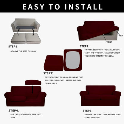 Easy-Going 100% Dual Waterproof 4 Pieces Stretch Soft Couch Cover for Dogs, Sofa Slipcover for 3 Separate Cushion Couch Leakproof Furniture Protector for Kids, Pets Dark Gray