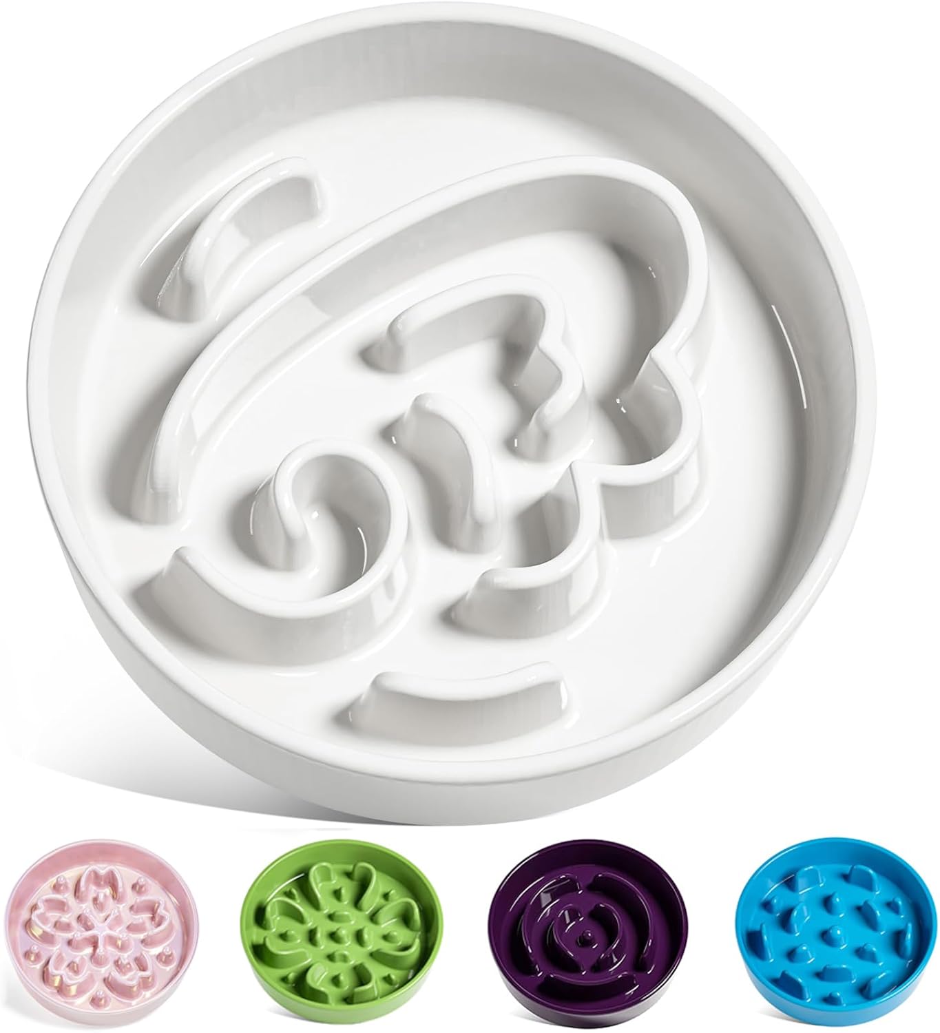 LE TAUCI Dog Bowls Slow Feeder Ceramic, 1.5 Cup Slow Feeding Bowl for Small and Medium Breed, Puzzle Dog Food Bowl for Fast Eater, Maze Purple