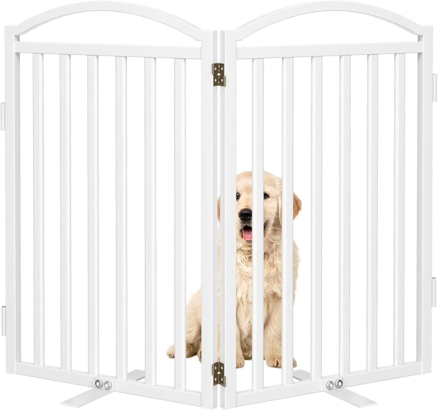 Malier Metal Freestanding Dog Gate, 32'' Height Outdoor Indoor Dog Fences, Extra Wide Foldable Puppy Gate for Stairs (Black, 【2 Panels】 40''W × 32''H)