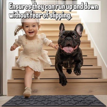 Aucuda 2pcs 8.5" x 30" Stair Treads Outdoor for Elders and Dogs on Wooden Steps, Non Slip Stair Runner Rug Heat Insulation Rubber Backing, Gray Staircase Mat Carpet for Indoor Grip Farmhouse.