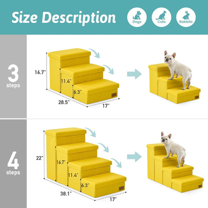 Dog Stairs with Storage, 4-Step Wider Sturdy Dog Steps for Small/Medium/Large Dogs and Older Cats, Folding Doggie Ramp for Bed/Couch/Car Hold Up to 180 lbs (22" H, Brown)
