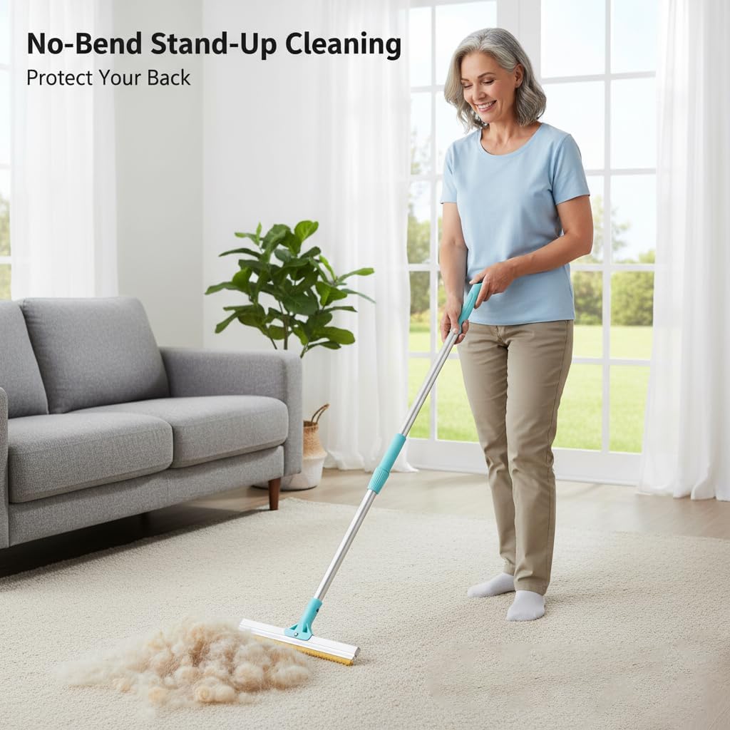 Telescopic Carpet Rake for Pet Hair, 36-55" Adjustable Rug Rake to Remove Dog Cat Hair & Fluff Matted Carpet, Stand Up Cleaning Tool for Under Furniture