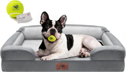 Extra Large Dog Bed, Orthopedic XL Washable Memory Foam Bed for Big Dogs Waterproof Pet Couch Sofa Bolster with Removable Cover, Non-Slip Bottom, Tennis Ball Toy, 42x30