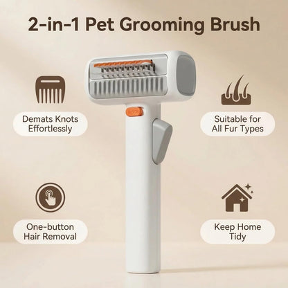 2-IN-1 Pet Self-Detangling & Grooming Comb, Professional Undercoat Rake & Dematting Brush for Dogs & Cats, Gentle on Long or Short Hair, Effortlessly Removes Mats, Tangles & Loose Fur (1PC)