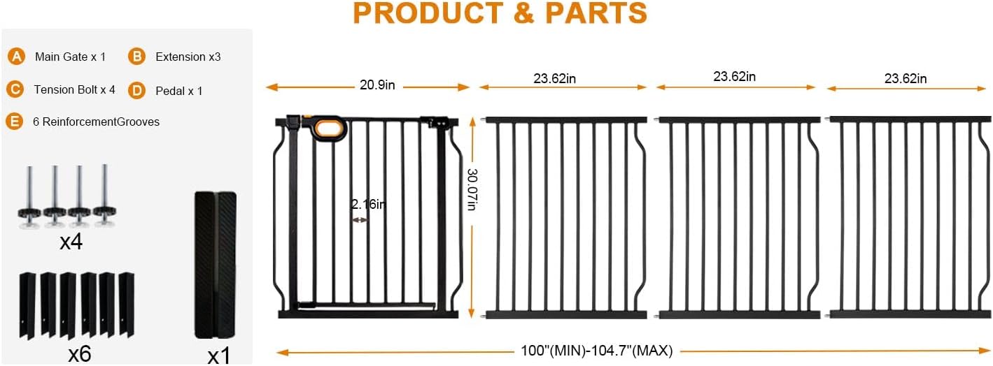 Baby Gates Extra Wide for Large Opennings with Door Pressure Mounted 90.6-95.2 Inch Extra Wide Baby Gate Dog gate for Doorways Indoor Metal Gate No Drilling with Walk-Through Door,White