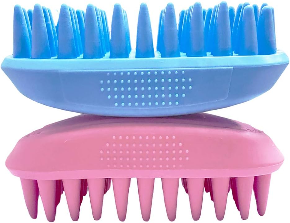 Pet Silicone Shampoo Brush for Long & Short Hair Medium Large Pets Dogs Cats, Anti-skid Rubber Dog Cat Pet Mouse Grooming Shower Bath Brush Massage Comb (Blue (New))