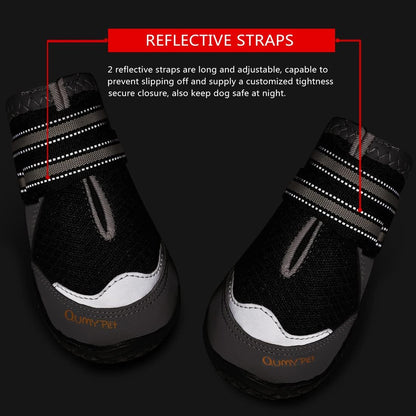 QUMY 4PCS Dog Boots for Large Dogs, Medium Dog Shoes & Paw Protectors for Hot Pavement, Summer Heat Protection, Mesh Breathable Nonslip Dog Booties for Hardfloors, Walking Running Hiking Black Size 6