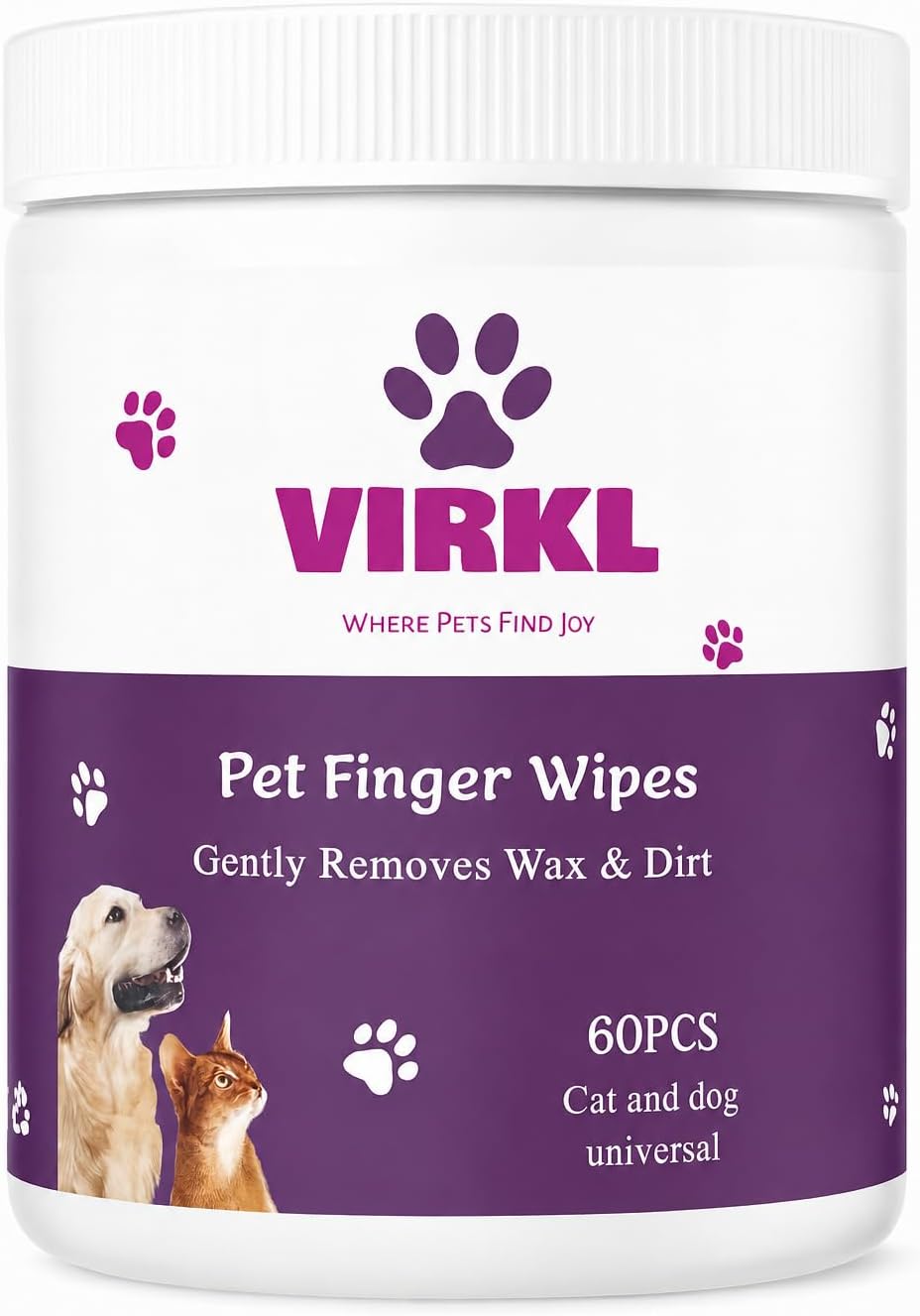 Pet Finger Wipes for Dogs & Cats – Ear, Eye and Teeth Cleaning Wipes – Alcohol-Free, Fragrance-Free, Plant-Based Grooming Wipes for Sensitive Pets – 60 Count