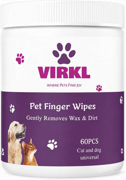 Pet Finger Wipes for Dogs & Cats – Ear, Eye and Teeth Cleaning Wipes – Alcohol-Free, Fragrance-Free, Plant-Based Grooming Wipes for Sensitive Pets – 60 Count
