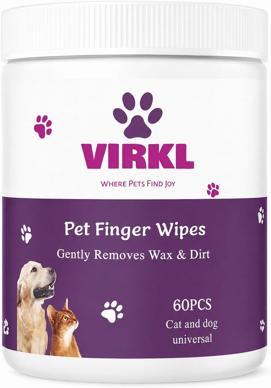 Pet Finger Wipes for Dogs & Cats – Ear, Eye and Teeth Cleaning Wipes – Alcohol-Free, Fragrance-Free, Plant-Based Grooming Wipes for Sensitive Pets – 60 Count