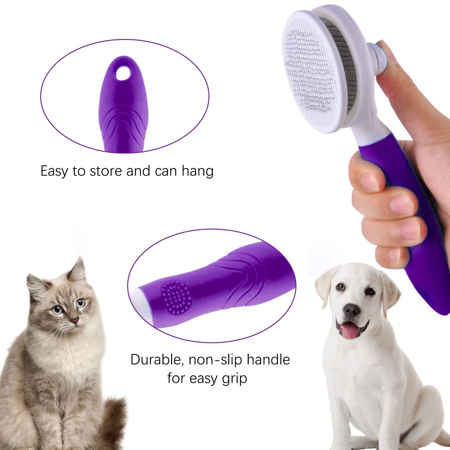 Self Cleaning Slicker Brush - Cat Brush Skin-Friendly Deshedding Grooming Massaging Tool for Long & Short Haired Pets, Cat Hair Brushes Easy Removes Undercoat for Dogs Cats Rabbits - UPGRADED, Blue