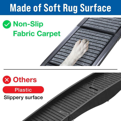 Japard Dog Ramp for Car, 63" Long & 17" Wide Folding Portable Pet Stair Ramp with Non-Slip Rug Surface, Extra Wide Dog Steps for Medium & Large Dogs Up to 165LBS Enter a Car, SUV & Truck
