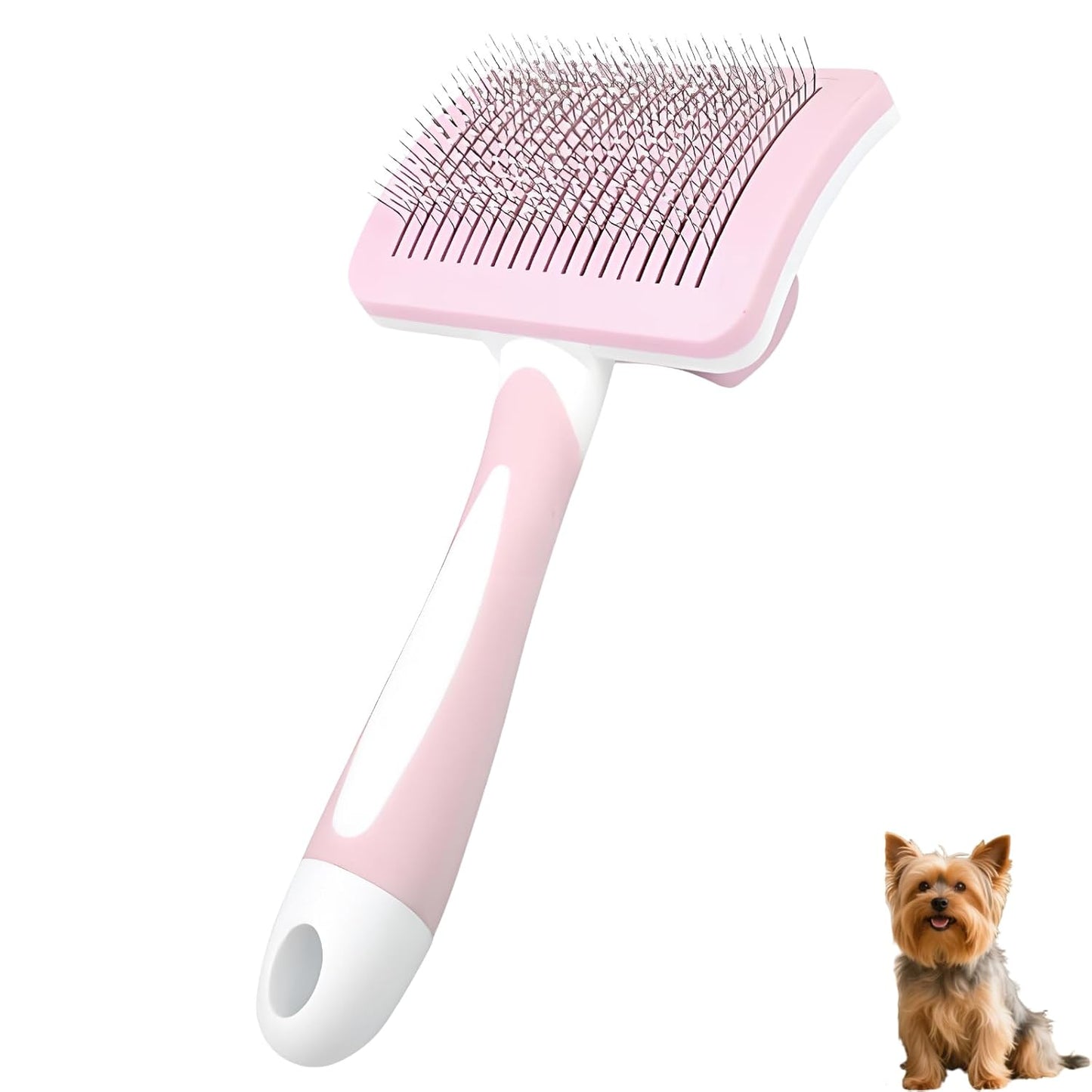 Self Cleaning Slicker Dog Brush for Small Long-Haired Breeds, One-Click Hair Removal, Puppy Essentials, Fit Yorkie, Shih Tzu, Maltese, Maltipoo, Pomeranian, Pet Grooming Tool (Pink)