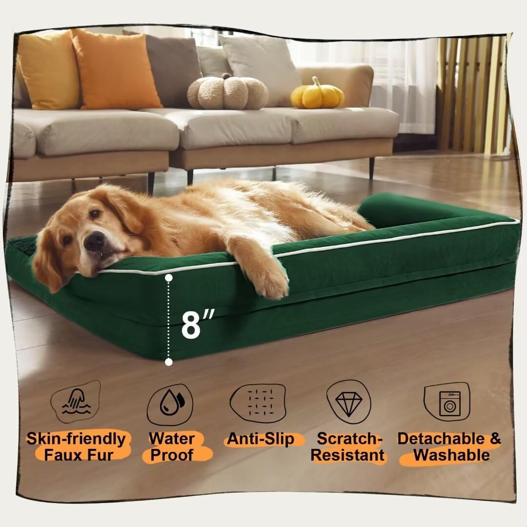 Large Dog Bed Orthopedic Washable - Beds Bolster - Medium XL XLarge Big Dogs - Memory Foam Couch Sofa - Waterproof with Removable Cover