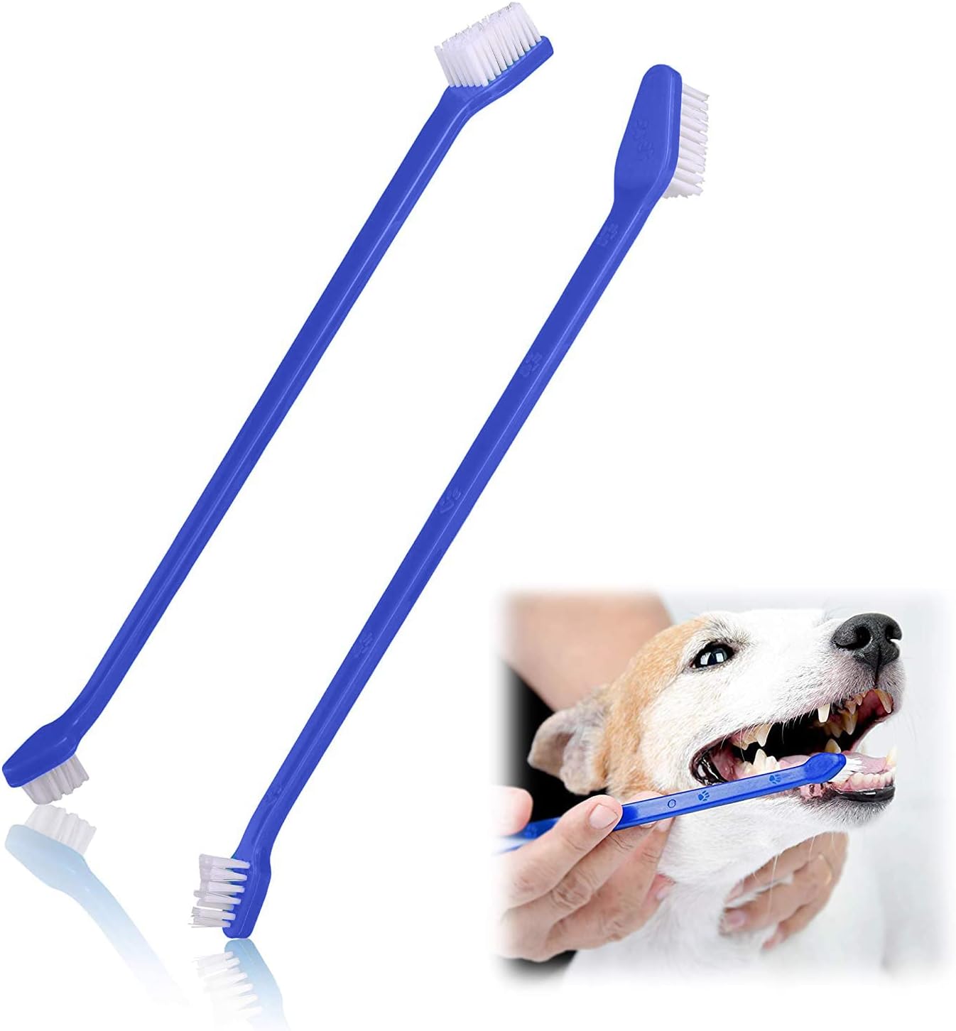 Duke's Pet Products 4 Piece Double Sided Canine Toothbrush Set with Long 8 1/2 Inch Handle (Blue, 4 Peice)