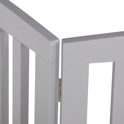 Freestanding Dog Door Indoor Folding Puppy Gate for Doorways Stairs 4-Panel Wood Pet Safe Barrier Fence for Hallways, Gray
