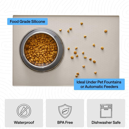 GORILLA GRIP 100% Waterproof Raised Edge BPA Free Silicone Pet Feeding Mat, Dog Cat Food Mats Contain Spills Protects Floors, Placemats for Cats and Dogs Water Bowl, 18.5x11.5, Gray