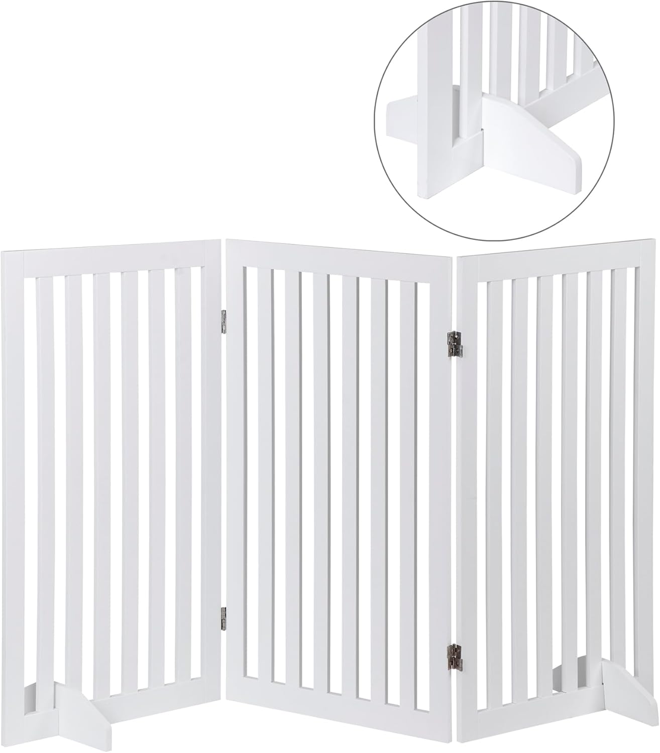 Nouva 36" H Pet Gate, 3 Panels Indoor Foldable Dog Fence, Dog Gate for Stairs Doorways, Hardwood Pet Gate, Freestanding Pet Fence, White