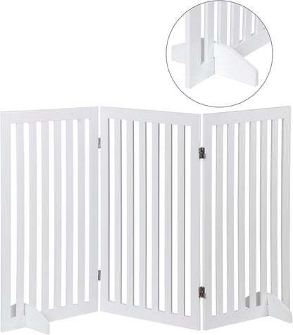 Nouva 36" H Pet Gate, 3 Panels Indoor Foldable Dog Fence, Dog Gate for Stairs Doorways, Hardwood Pet Gate, Freestanding Pet Fence, White