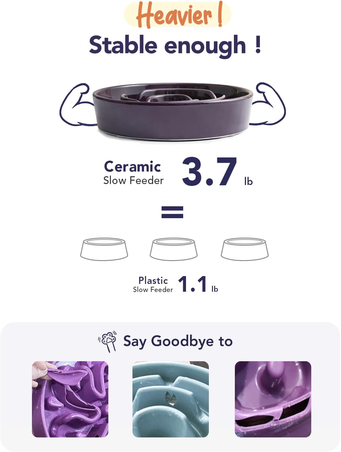 LE TAUCI Dog Bowls Slow Feeder Ceramic, 1.5 Cup Slow Feeding Bowl for Small and Medium Breed, Puzzle Dog Food Bowl for Fast Eater, Maze Purple