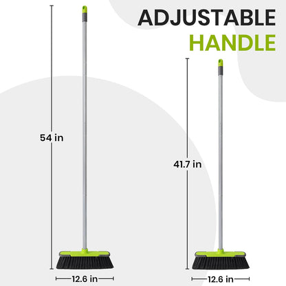 Green Indoor Broom 54" Long Handle House Broom for Floor Cleaning Sweeping Broom for Kitchen, Garage, Lobby, Patio and Garden