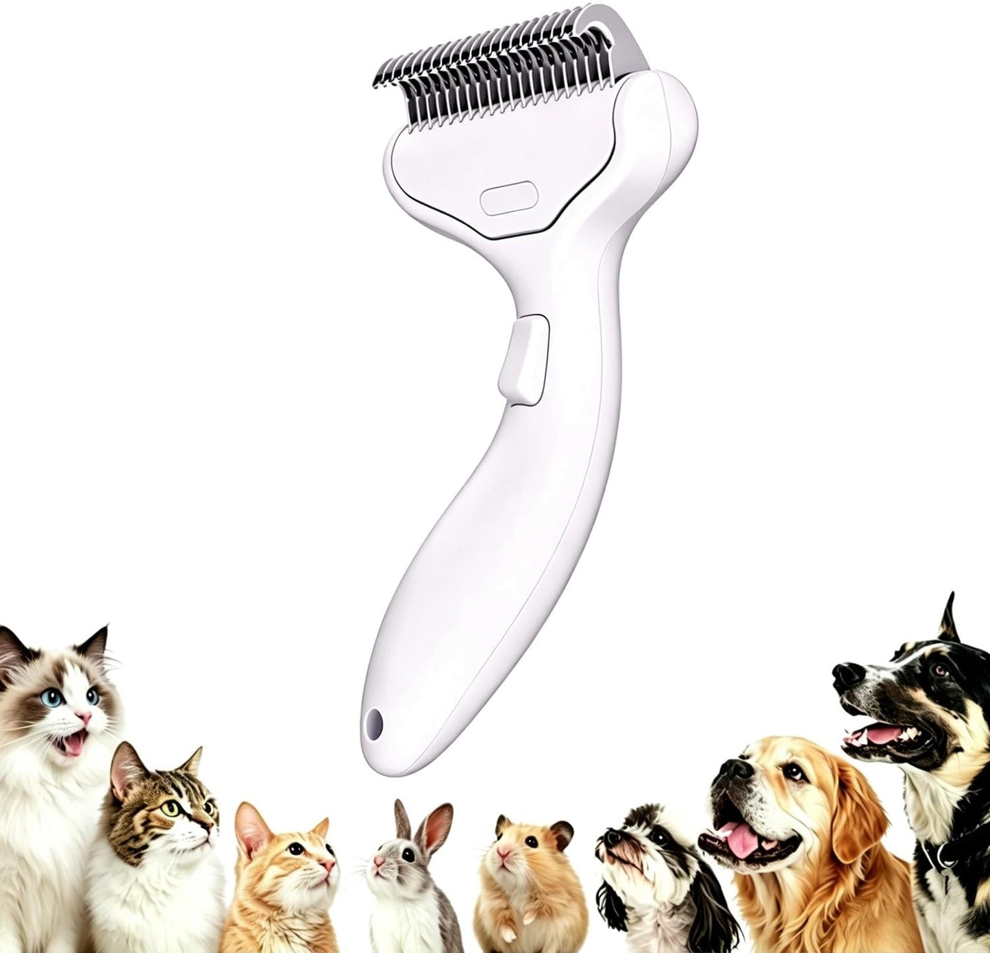 Undercoat Rake for Dogs & Cats, Dematting Deshedding Brush with Release Button, Professional Grooming Comb for Long-Haired Pets, Shedding Tool Removes Matted Fur & Loose Hair