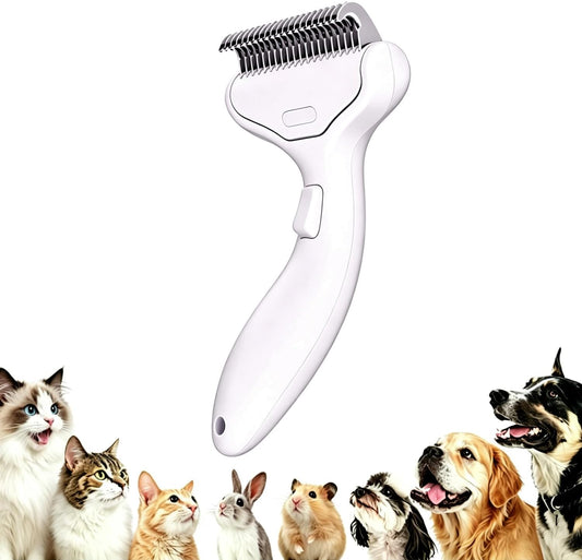 Undercoat Rake for Dogs & Cats, Dematting Deshedding Brush with Release Button, Professional Grooming Comb for Long-Haired Pets, Shedding Tool Removes Matted Fur & Loose Hair