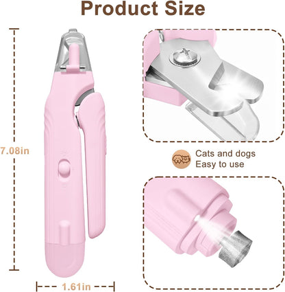 2-in-1 Dog Nail Clippers and Cat Nail Clippers with Light, Quick Sensor and Safety Guard, USB Rechargeable Pet Nail Trimmer with 2 LED Lights for Large Medium Small Dogs and Cats (White)