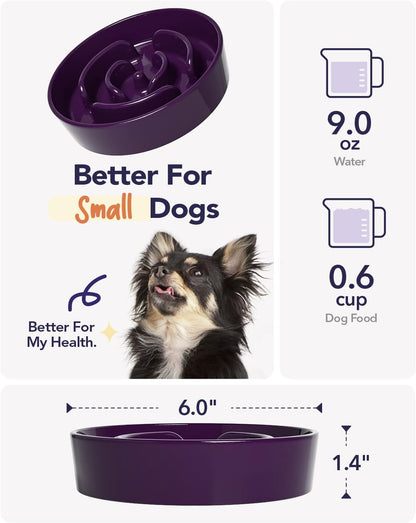 LE TAUCI Dog Bowls Slow Feeder Ceramic, 1.5 Cup Slow Feeding Bowl for Small and Medium Breed, Puzzle Dog Food Bowl for Fast Eater, Maze Purple