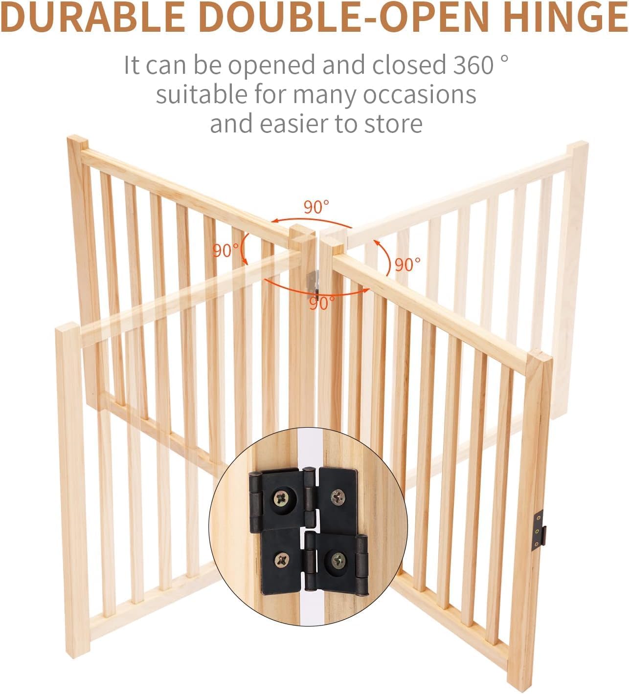 YOCAN Non-Painted Wood FreeStanding Pet Gate for Dogs,Wooden Dog Gates for Doorways, Stairs,The House, Dog Fences Indoor Puppy Gate-2 Panel H:23”