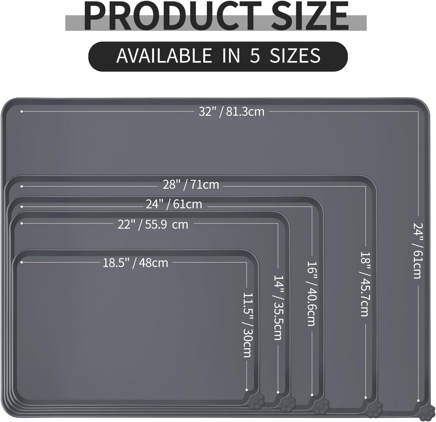 Reopet Waterproof Pet Feeding Mat, Non-Slip Silicone Placemats for Dog Cat Food and Water Bowl, High Raised Edges to Prevent Spills and Protect Floors