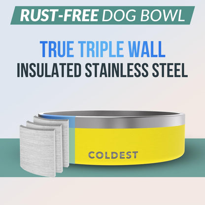 Coldest Dog Bowl - Anti Rust Metal, Non Slip, 3 Layers Insulated Stainless Steel Dog Bowls - Spill Proof & Heavy Duty - Water Bowl for Dogs, Cats & Pets, Dish Washer Safe (21 oz, Stealth Black)