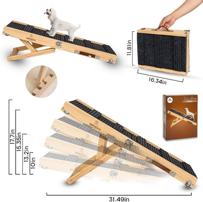 2026 Upgraded Adjustable Dog Ramp for Bed & Couch - Foldable Portable Pet Ramp for Car, Heavy-Duty (Supports Up to 60 lb) Pet Steps with Non-Slip Surface