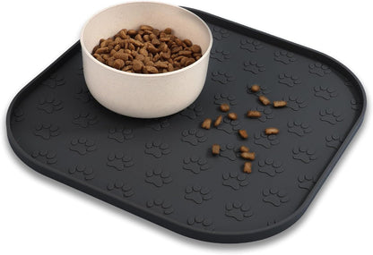 Pet Feeding Mat, Waterproof Anti-Slip Placemats for Dog Cat Bowl Silicone Pet Food Mat, Raised Edge Prevent Spills on Floor & Carpet, Dishwasher Safe (Beige, 11" x 11")