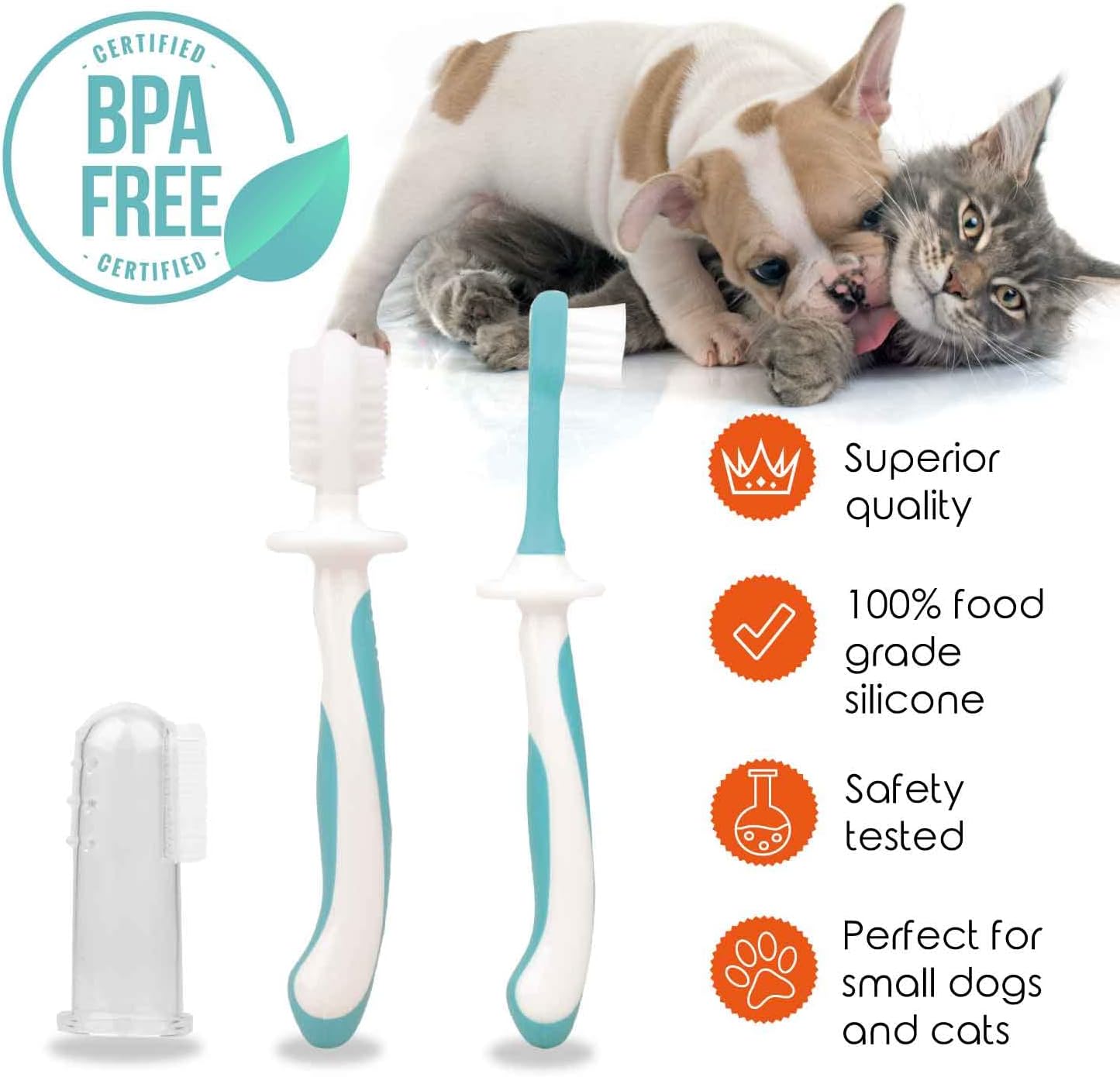 Cherish Pet Care Dog Teeth Cleaning Kit - 3pcs: Finger Toothbrush, Double-Sided Toothbrush, Fresh Breath & Plaque Removal