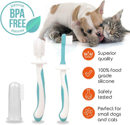 Cherish Pet Care Dog Teeth Cleaning Kit - 3pcs: Finger Toothbrush, Double-Sided Toothbrush, Fresh Breath & Plaque Removal