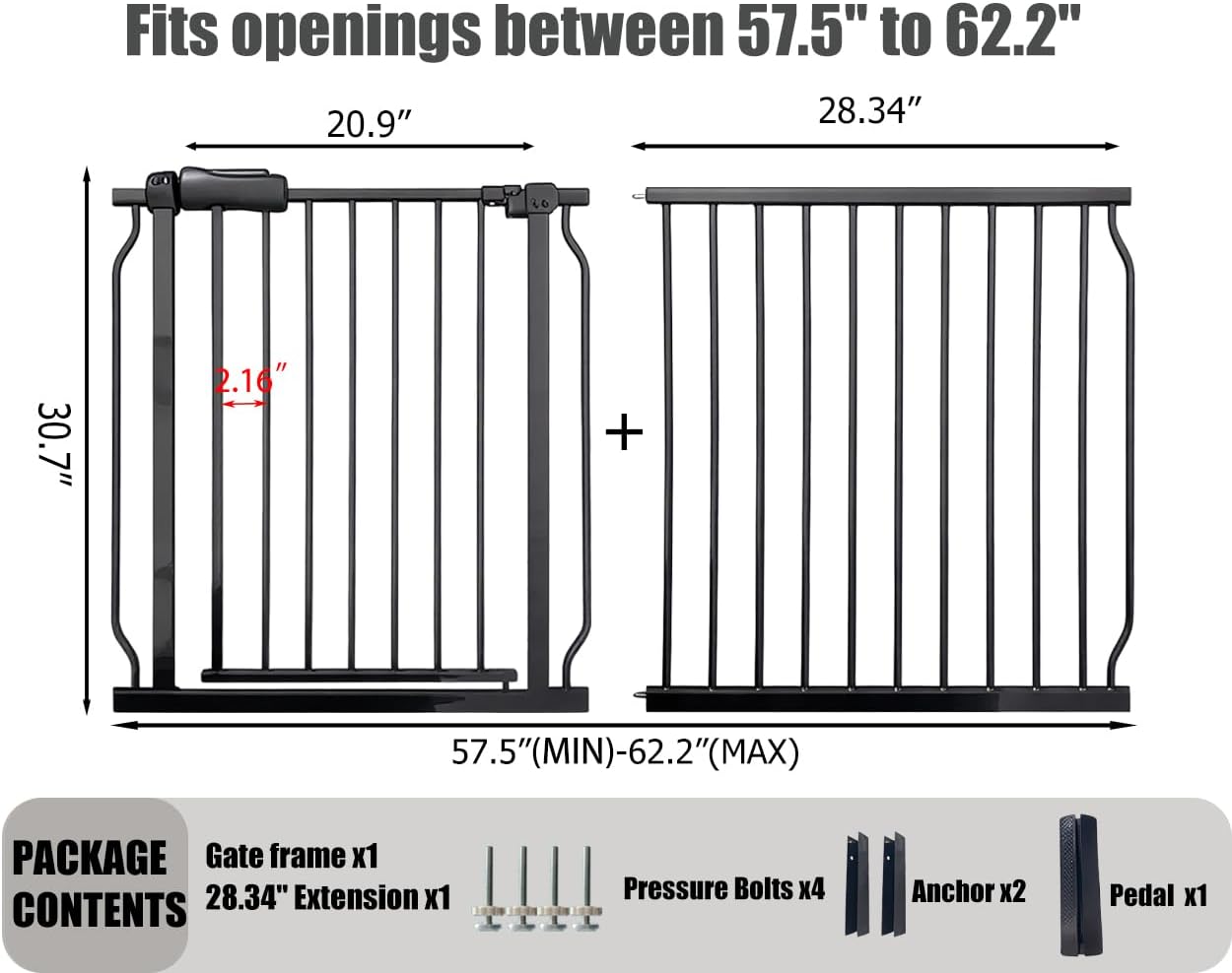 24-29 Inch Narrow Baby Gate, Pressure Mounted No Drilling Dog Gate for Stairs & Doorways, White Metal Safety Gate Indoor for Kids and Pets