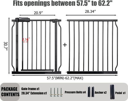 24-29 Inch Narrow Baby Gate, Pressure Mounted No Drilling Dog Gate for Stairs & Doorways, White Metal Safety Gate Indoor for Kids and Pets