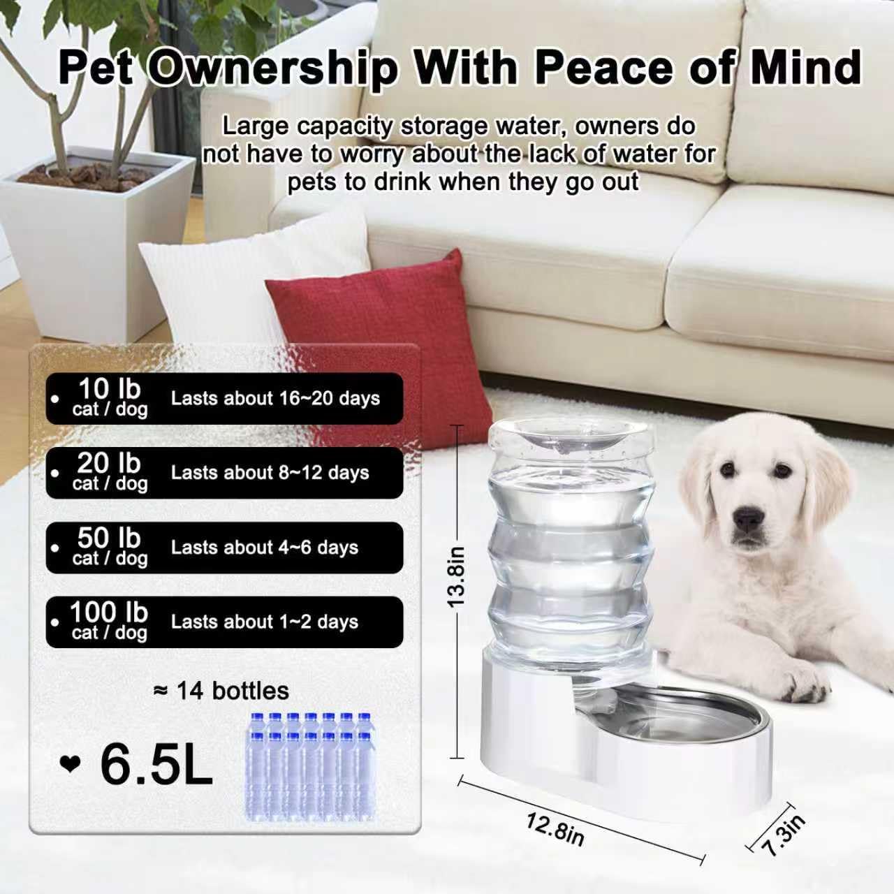 RIZZARI 8L Elevated Pet Water Dispenser – Stainless Steel Gravity Waterer with Auto-Refill Design for Medium and Large Dogs & Senior Pets -Comfortable Drinking Height for Living Rooms,Multi-Pet Homes